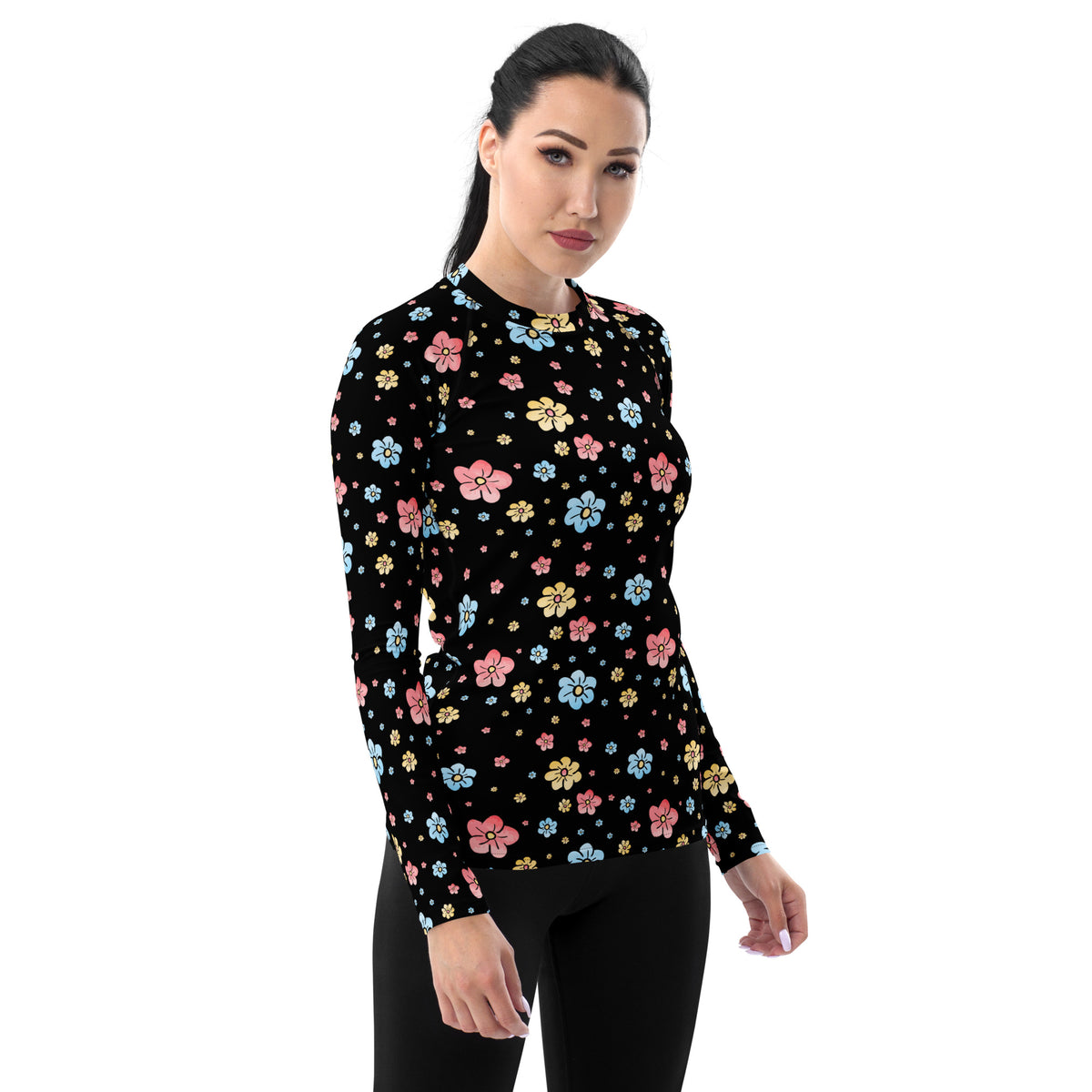 Women's Black Floral Long Sleeve Rash Guard Swim Shirt – Buttery Soft, Sun Safe UPF 50+ Protection, Quick Dry & 4-Way Stretch Comfort