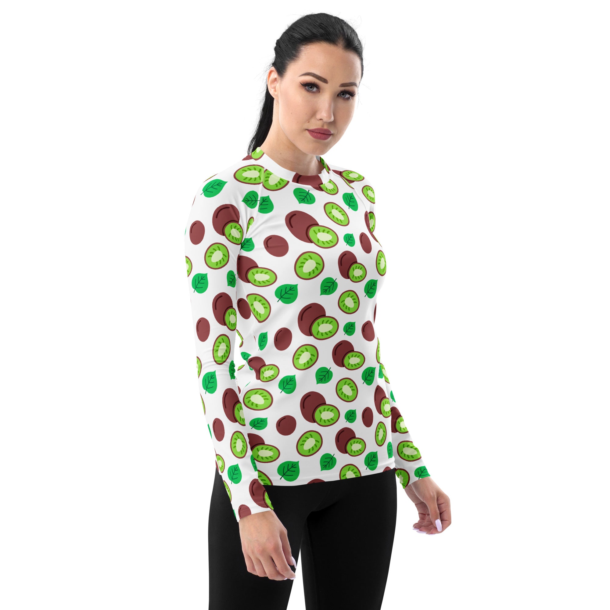 Women's Kiwi Fruit Long Sleeve Rash Guard Swim Shirt – Buttery Soft, Sun Safe UPF 50+ Protection, Quick Dry & 4-Way Stretch Comfort