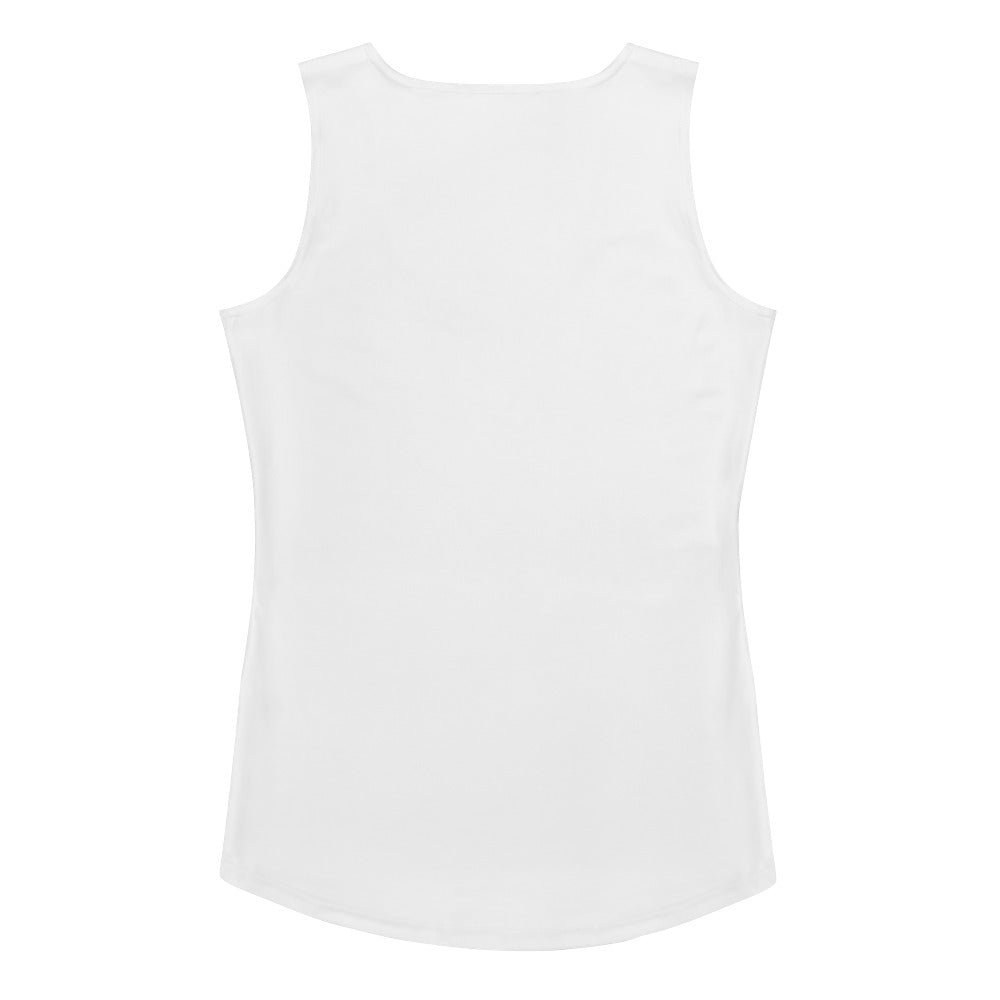White sleeveless women’s usa tank top with quick drying buttery soft fabric and upf 50 plus minimalist design