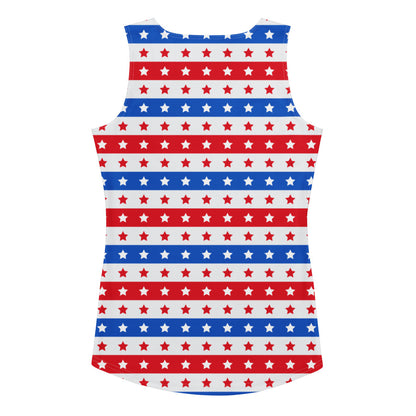 Women's Striped Red White & Blue Stars Tank Top - Quick Drying, Buttery Soft Fabric With UPF 50+
