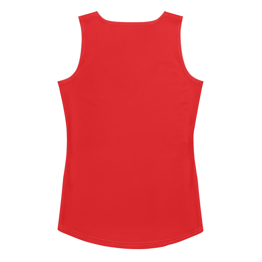 A vibrant red sleeveless women’s tank top with quick drying buttery soft fabric and UPF 50 plus protection