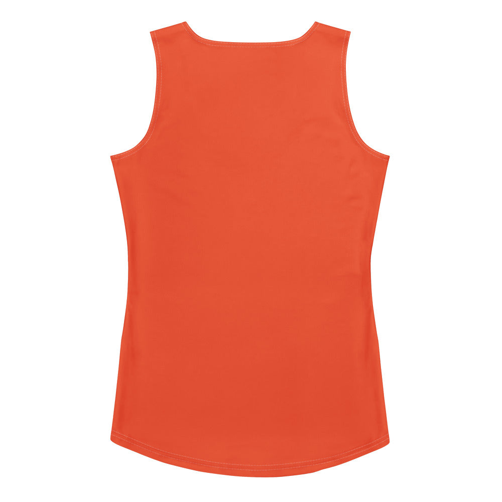 A vibrant orange women’s tank top with a fitted design made from quick drying buttery soft fabric with UPF 50+