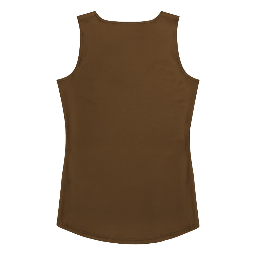 A sleek solid brown women’s tank top with quick drying buttery soft fabric and UPF 50 plus protection