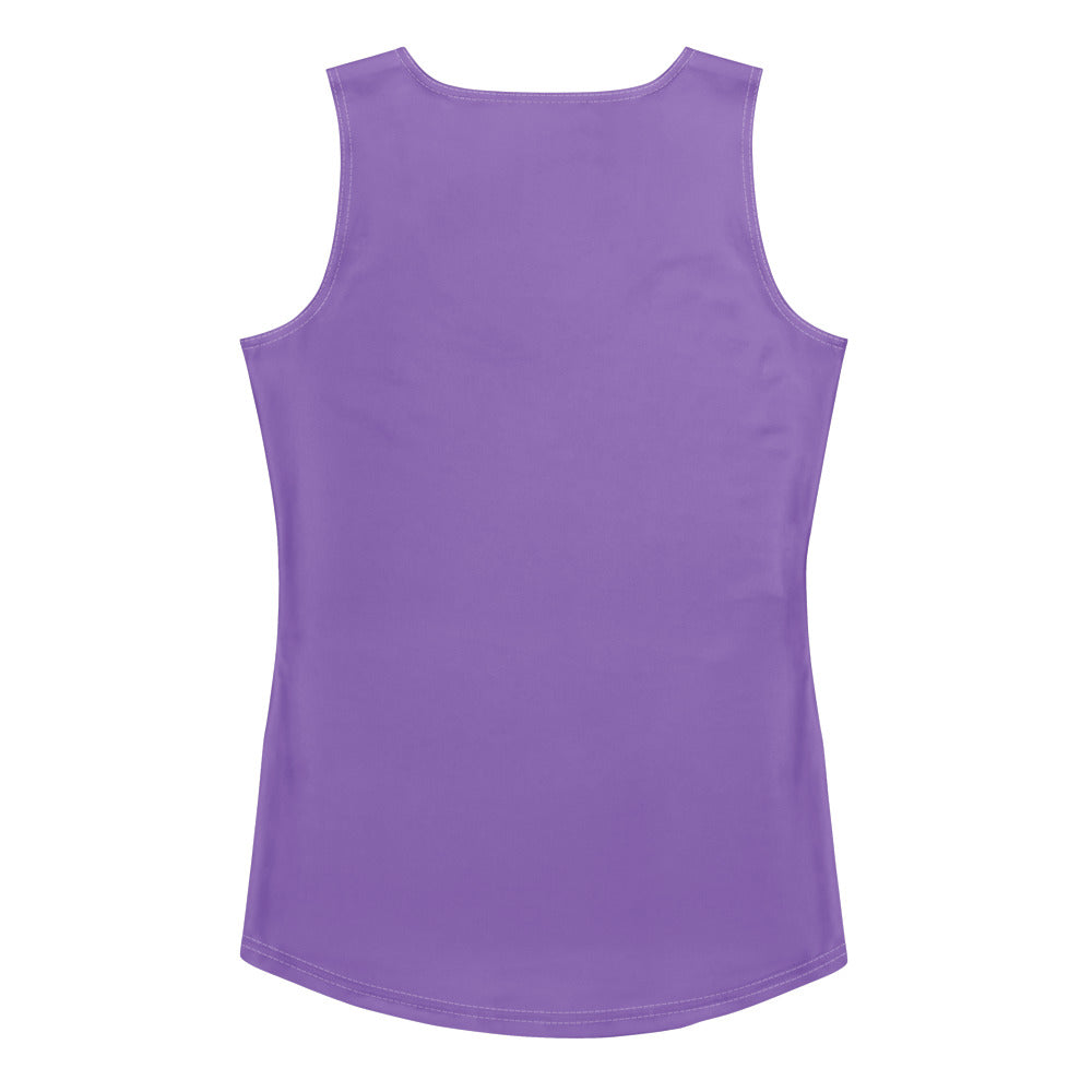 A solid lavender women’s tank top with rounded neckline and curved hem made of quick drying buttery soft fabric with UPF 50+
