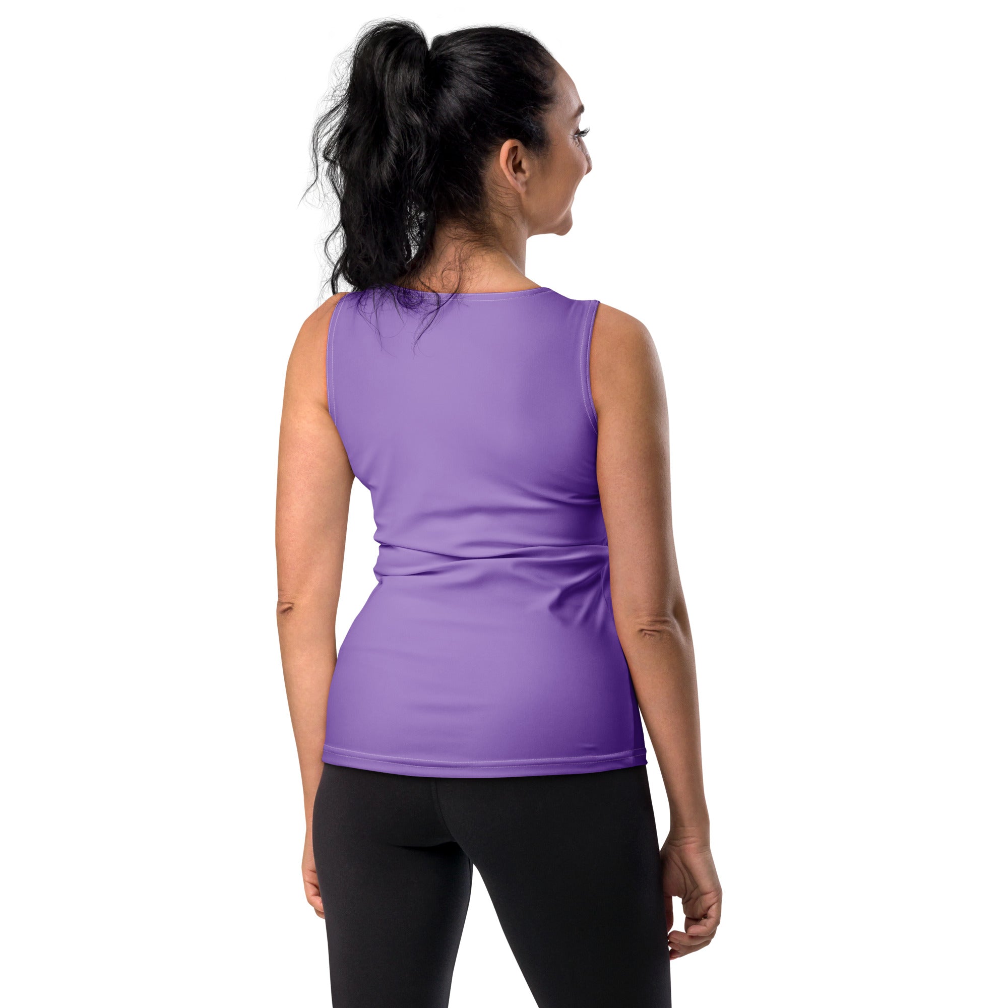 Women’s purple sleeveless athletic top with fitted design quick drying buttery soft fabric and upf 50+ protection