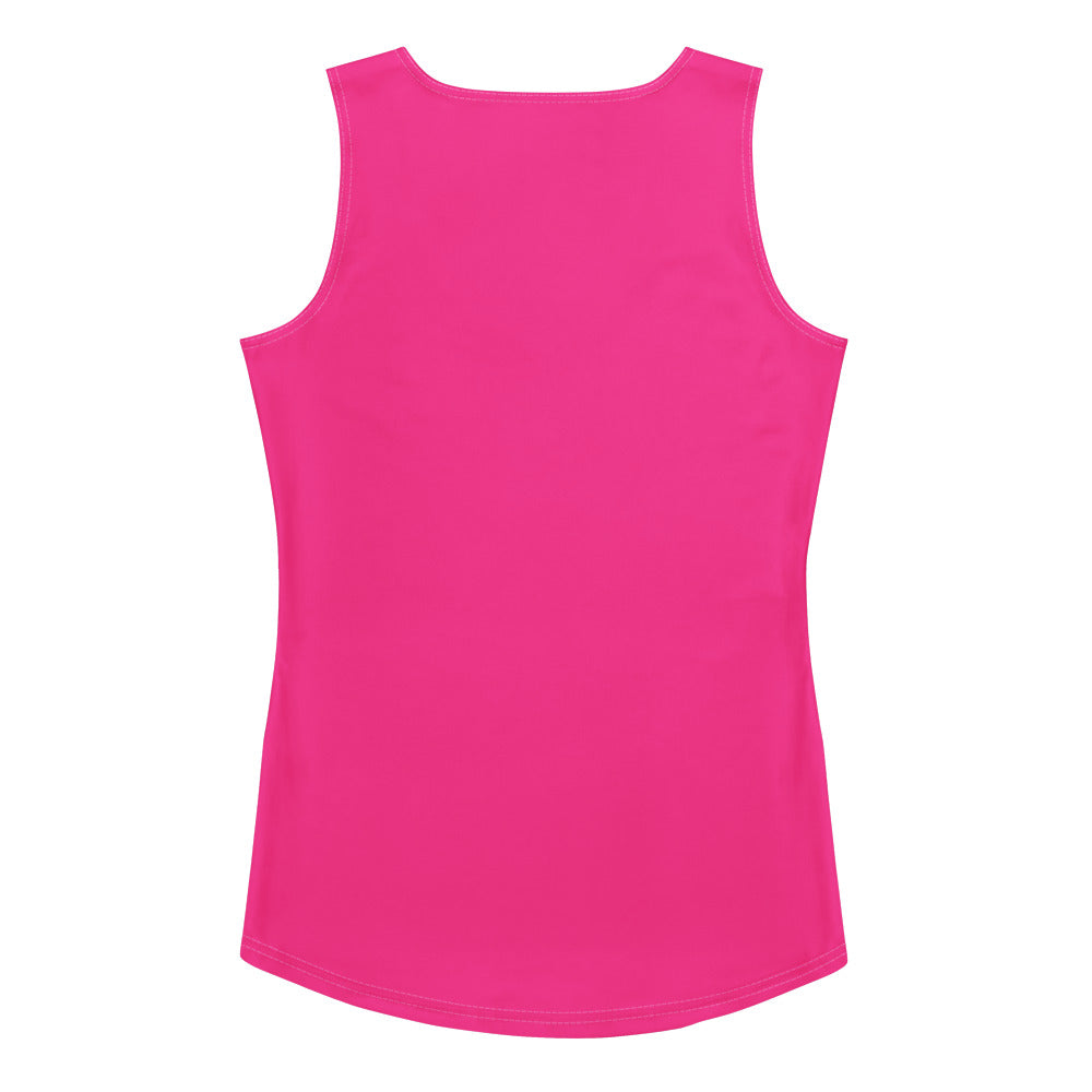 A vibrant hot pink sleeveless tank top with buttery soft quick drying fabric and UPF 50 plus protection
