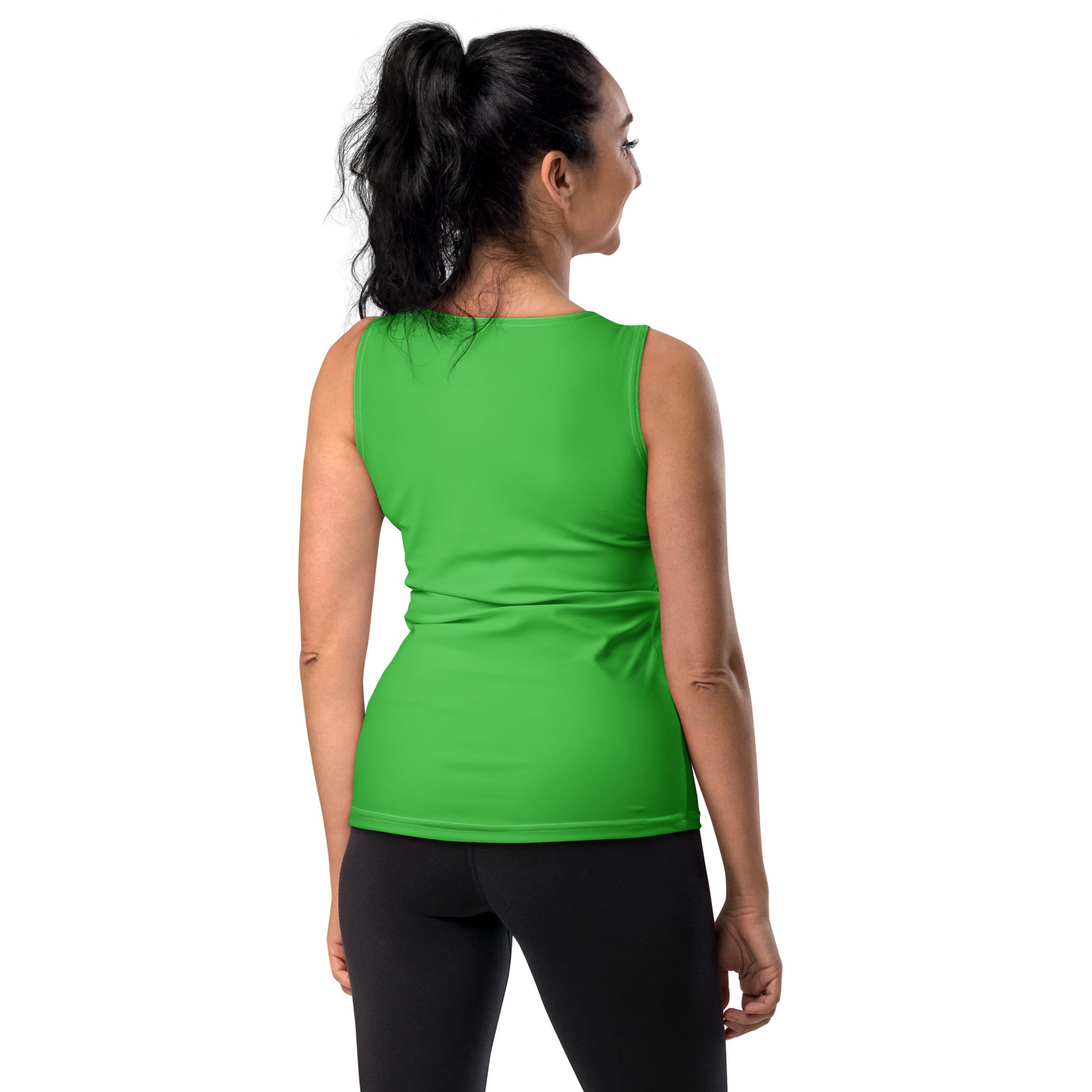 Bright green women’s tank top with fitted design quick drying buttery soft fabric and upf 50 plus protection