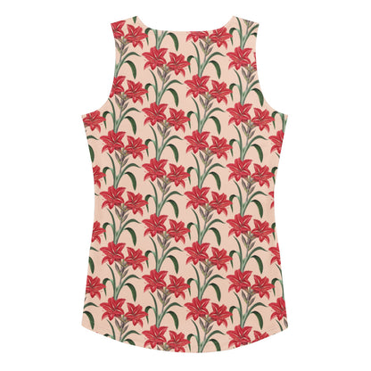 Women's Cream & Red Lily Floral Tank Top - Quick Drying, Buttery Soft Fabric With UPF 50+