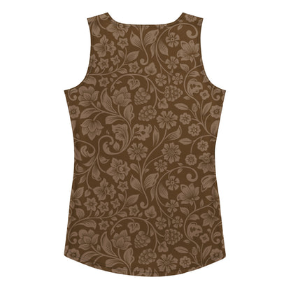 Women's Brown Floral Tank Top - Quick Drying, Buttery Soft Fabric With UPF 50+
