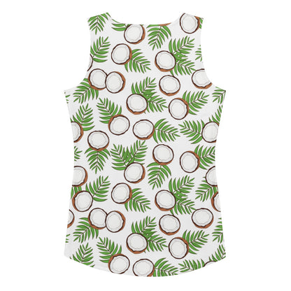 Women's Coconut and Palm Leaf Print Tank Top - Quick Drying, Buttery Soft Fabric With UPF 50+
