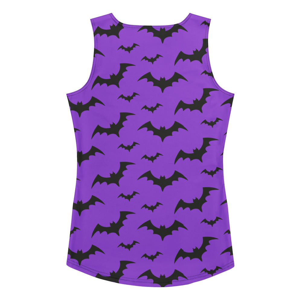 Women's Purple Bats Halloween Tank Top - Quick Drying, Buttery Soft Fabric With UPF 50+