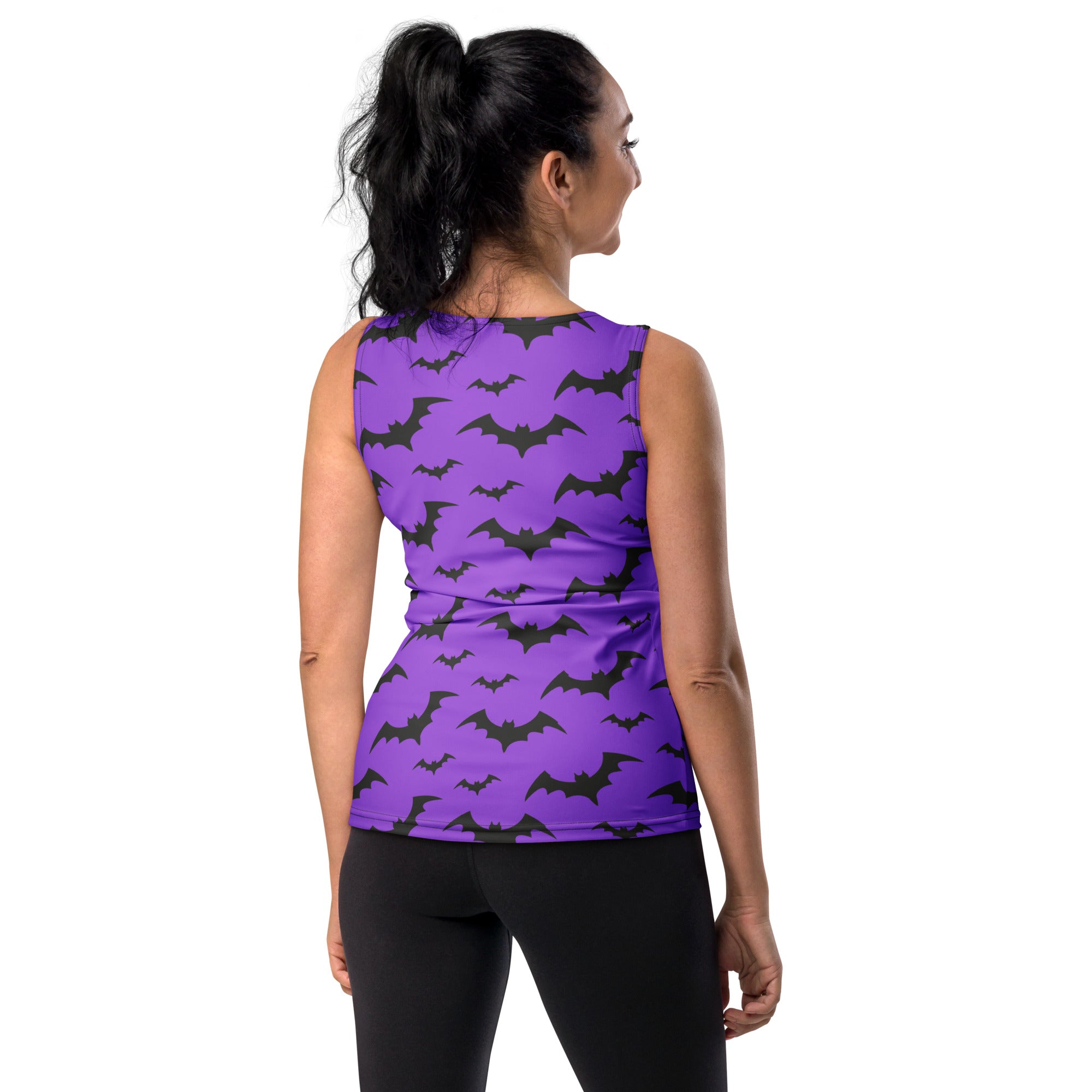 Women's Purple Bats Halloween Tank Top - Quick Drying, Buttery Soft Fabric With UPF 50+