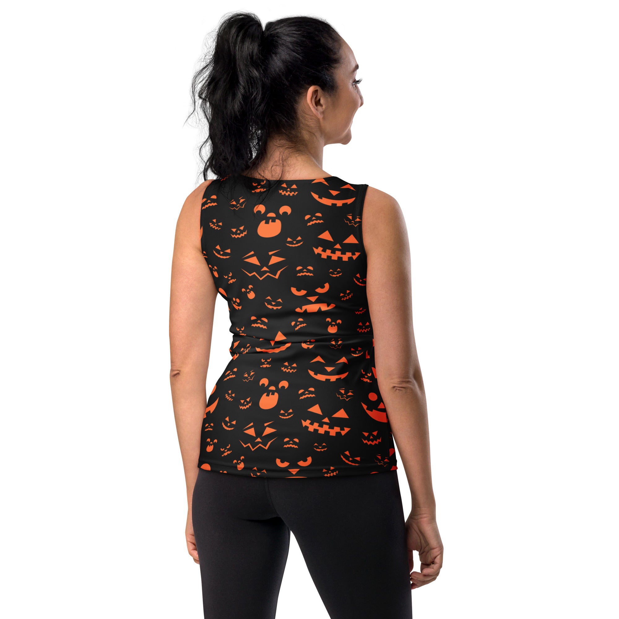 Women's Orange Jack-O’-Lantern Halloween Tank Top - Quick Drying, Buttery Soft Fabric With UPF 50+