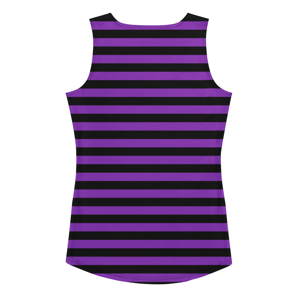 Women's Purple and Black Striped Halloween Tank Top - Quick Drying, Buttery Soft Fabric With UPF 50+