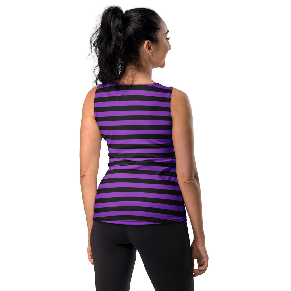 Women's Purple and Black Striped Halloween Tank Top - Quick Drying, Buttery Soft Fabric With UPF 50+