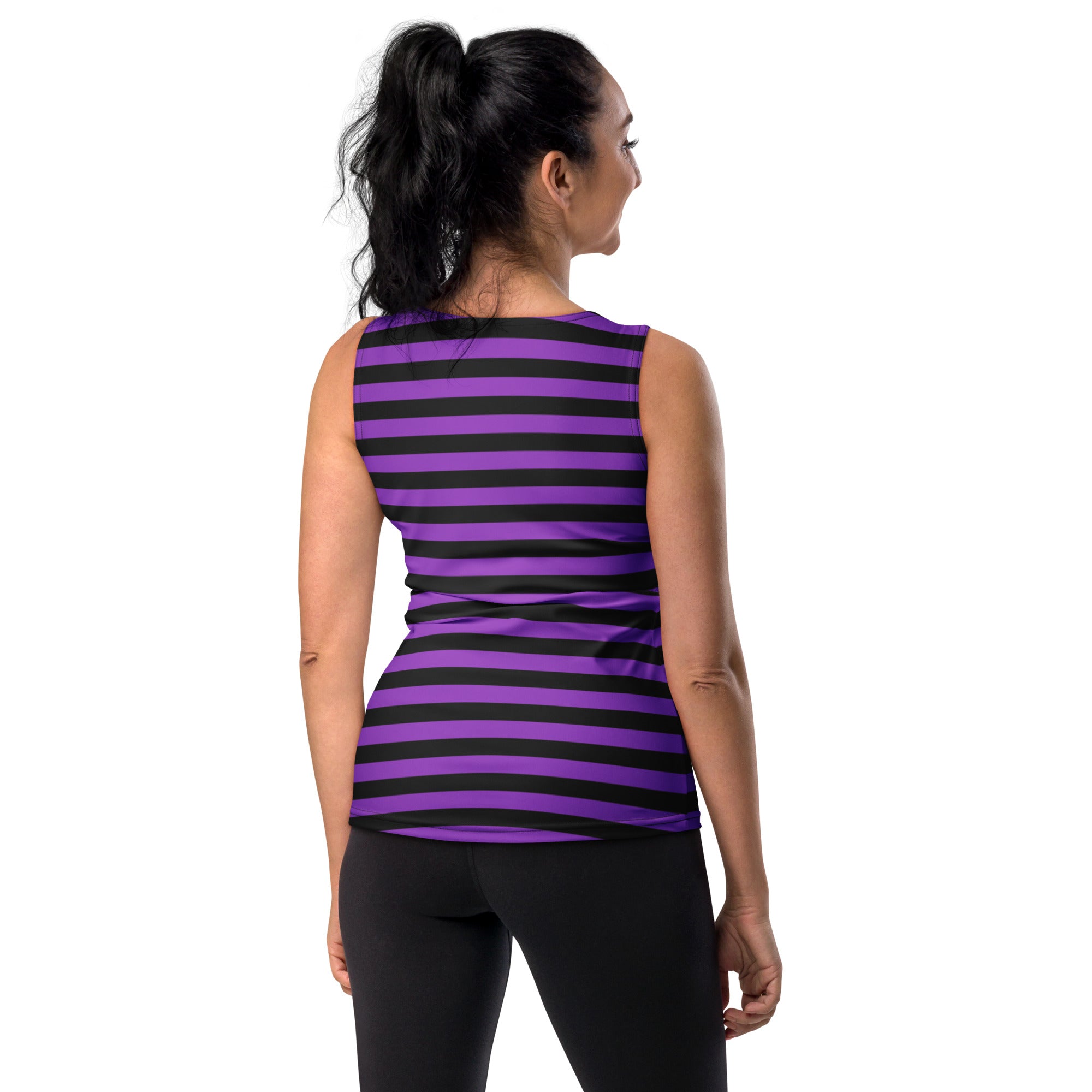 Women's Purple and Black Striped Halloween Tank Top - Quick Drying, Buttery Soft Fabric With UPF 50+