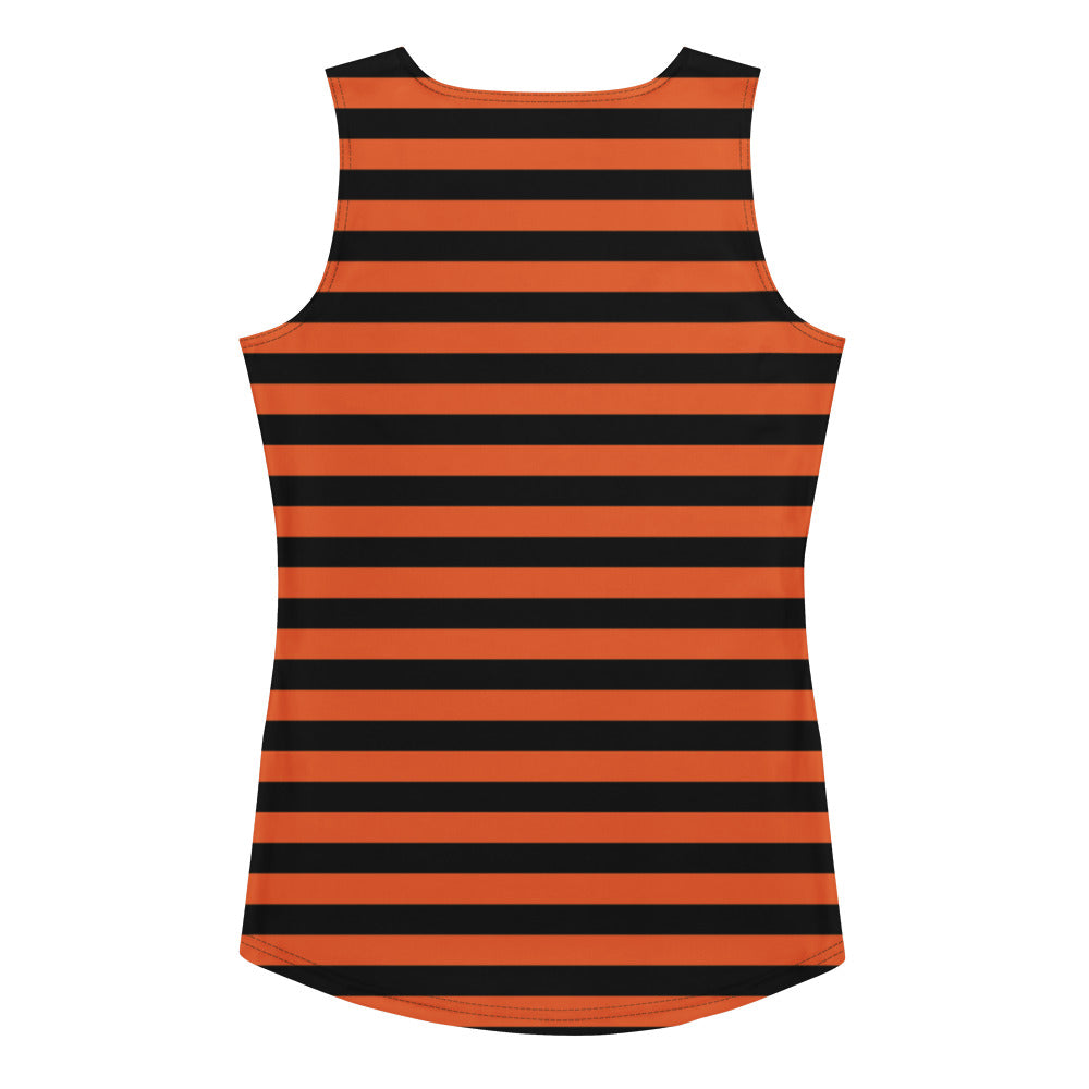 Women's Orange and Black Striped Halloween Tank Top - Quick Drying, Buttery Soft Fabric With UPF 50+