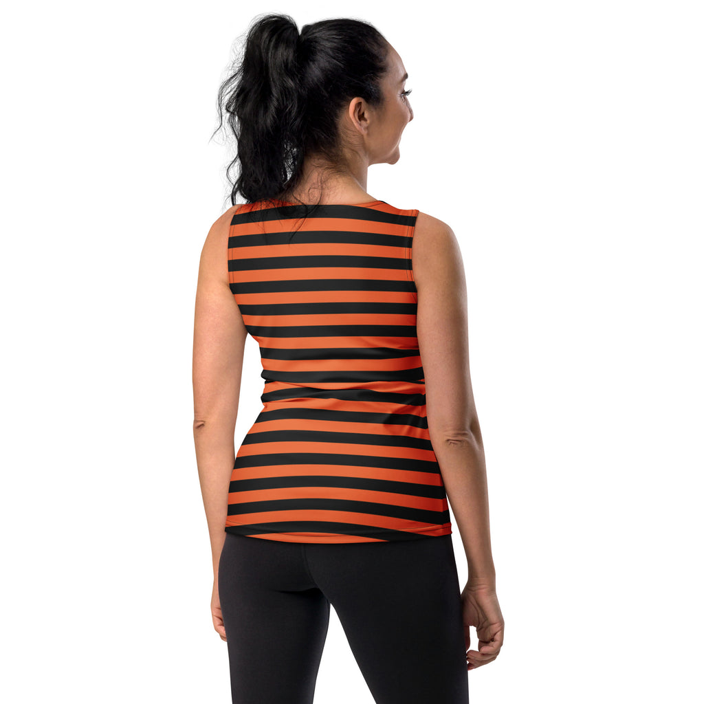 Women's Orange and Black Striped Halloween Tank Top - Quick Drying, Buttery Soft Fabric With UPF 50+
