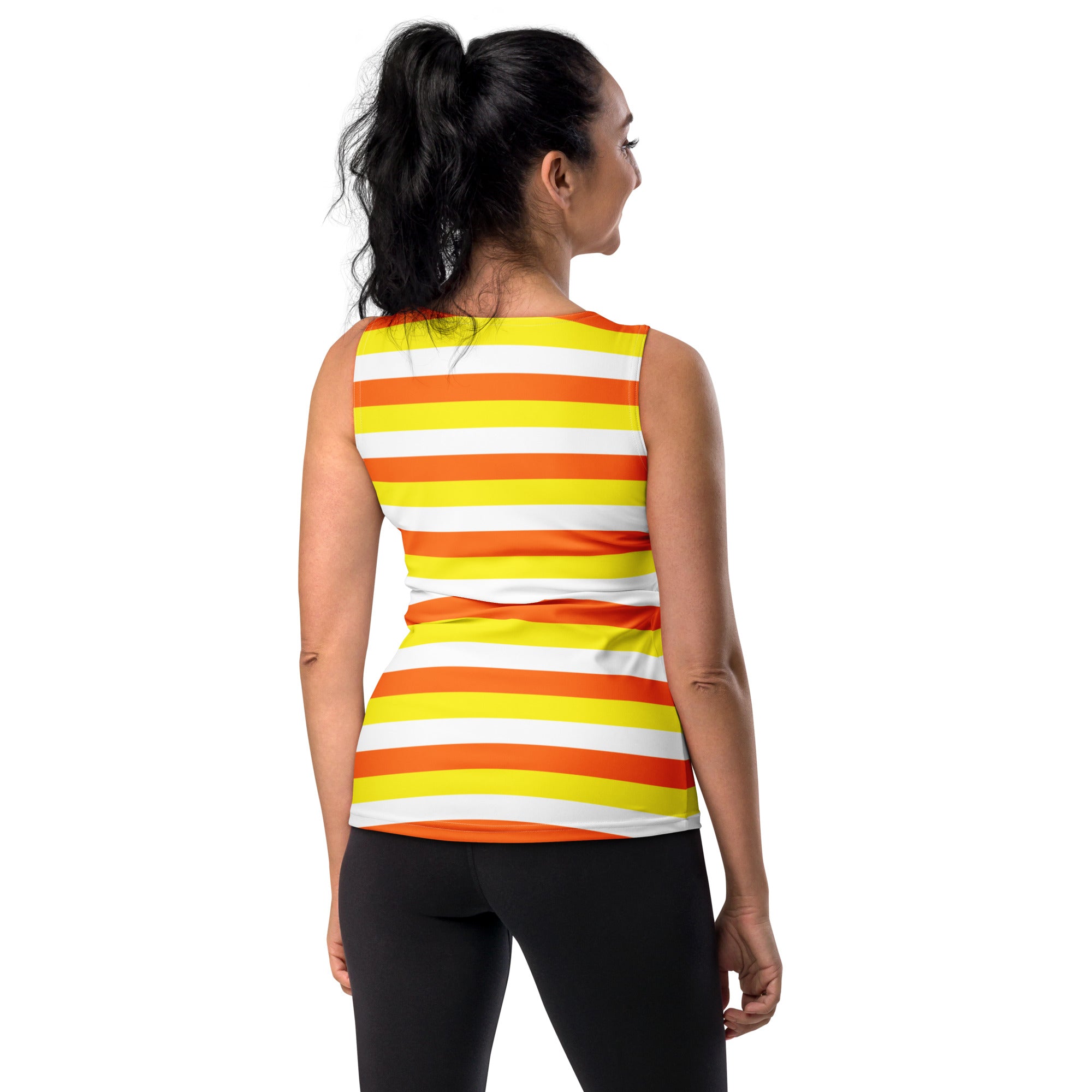 Women's Candy Corn Stripes Halloween Tank Top - Quick Drying, Buttery Soft Fabric With UPF 50+