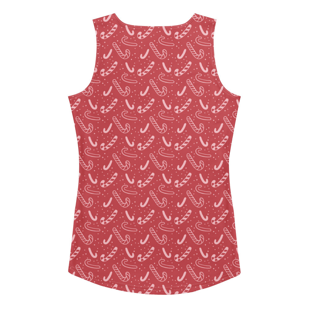 Women's Red Candy Cane Christmas Tank Top - Quick Drying, Buttery Soft Fabric With UPF 50+