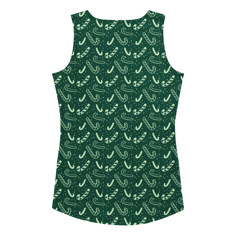 Women's Green Candy Cane Christmas Tank Top - Quick Drying, Buttery Soft Fabric With UPF 50+