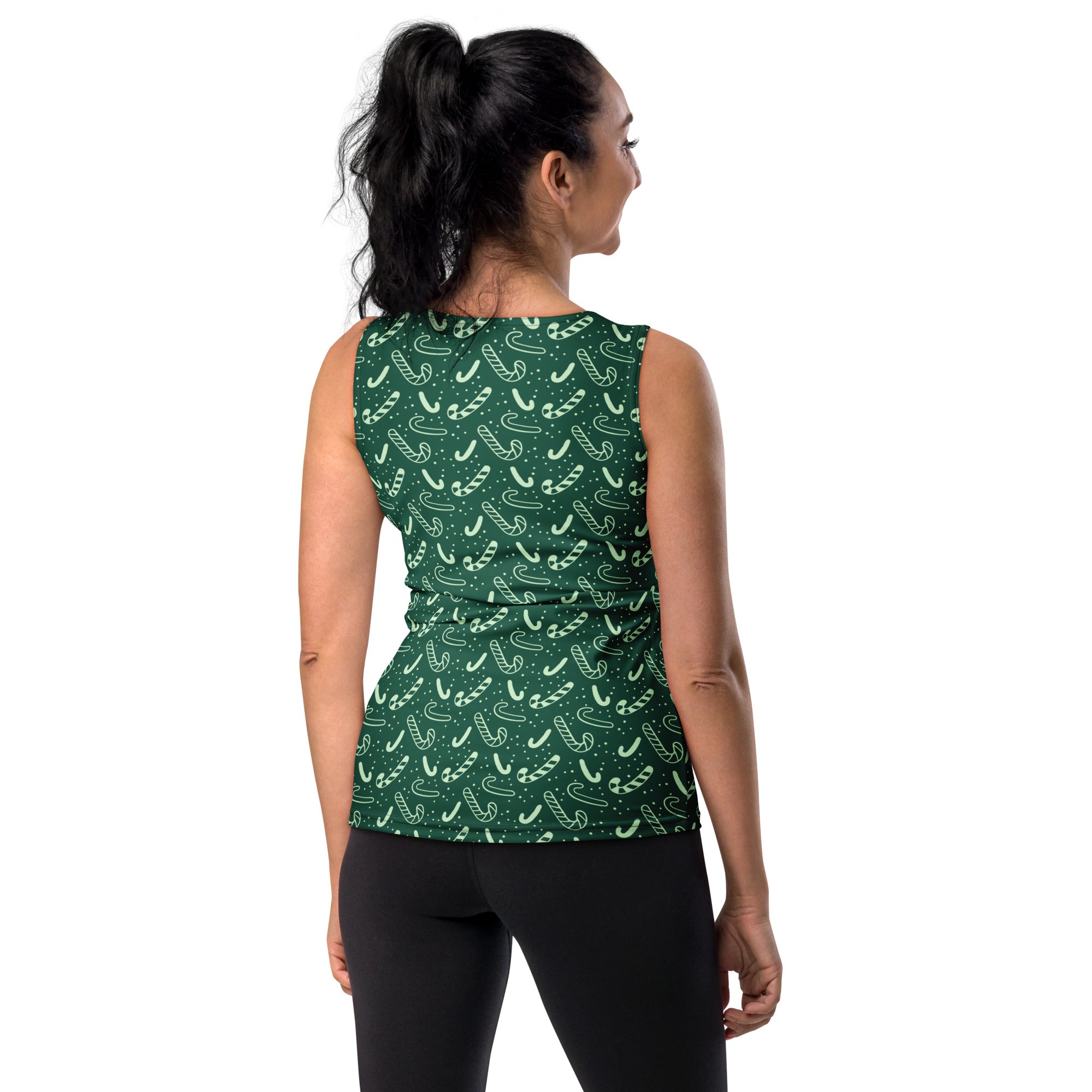 Women's Green Candy Cane Christmas Tank Top - Quick Drying, Buttery Soft Fabric With UPF 50+