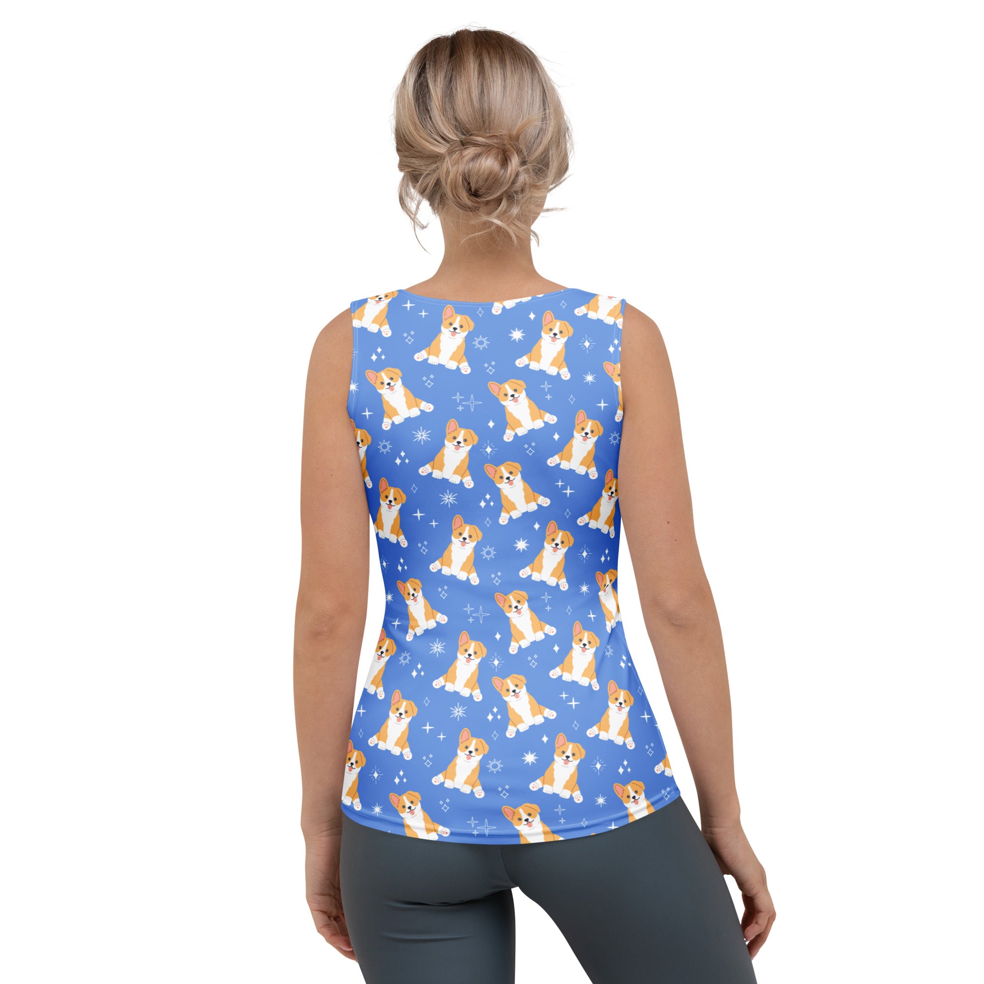 Women's Blue Corgi Dog Tank Top - Quick Drying, Buttery Soft Fabric With UPF 50+