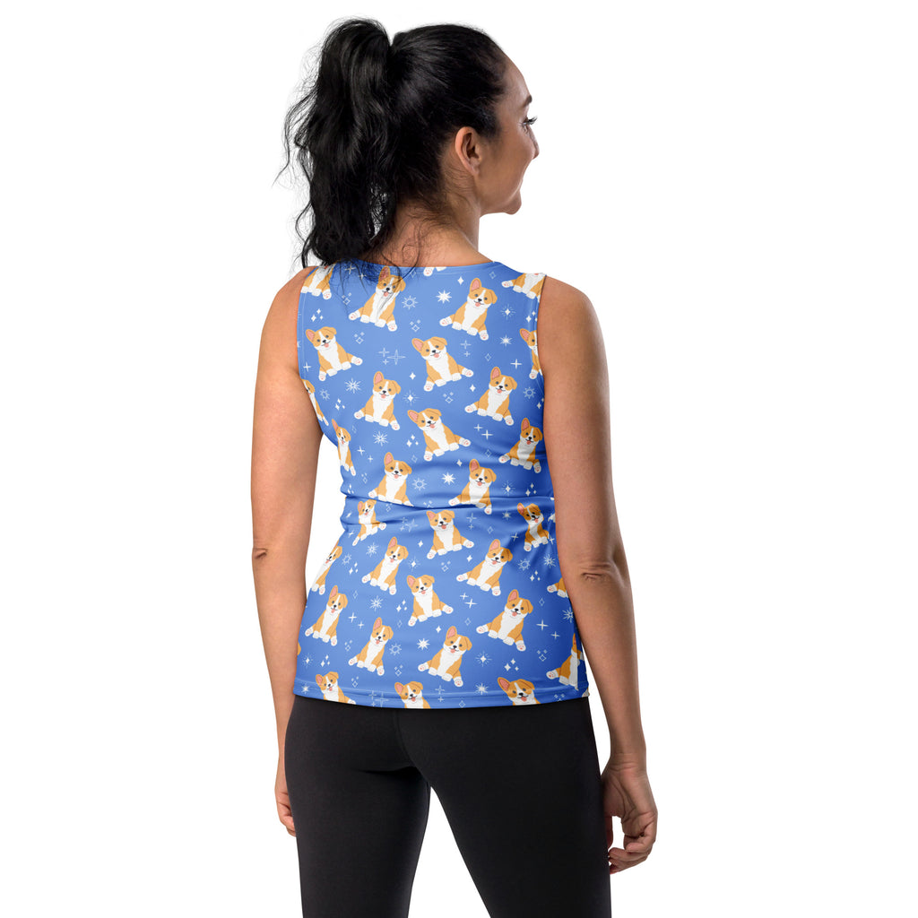 Women's Blue Corgi Dog Tank Top - Quick Drying, Buttery Soft Fabric With UPF 50+