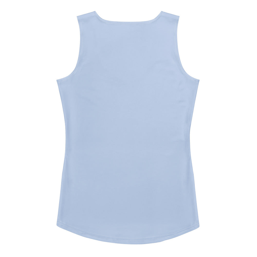 Women’s light blue sleeveless tank top with quick drying buttery soft fabric and rounded neckline with upf 50+ protection