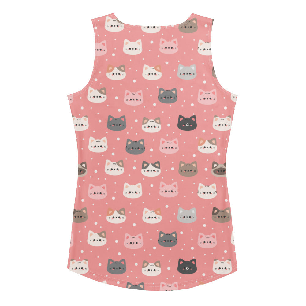Women’s cute pink cat faces tank top with playful cartoon cats in soft quick drying fabric and upf 50 plus protection