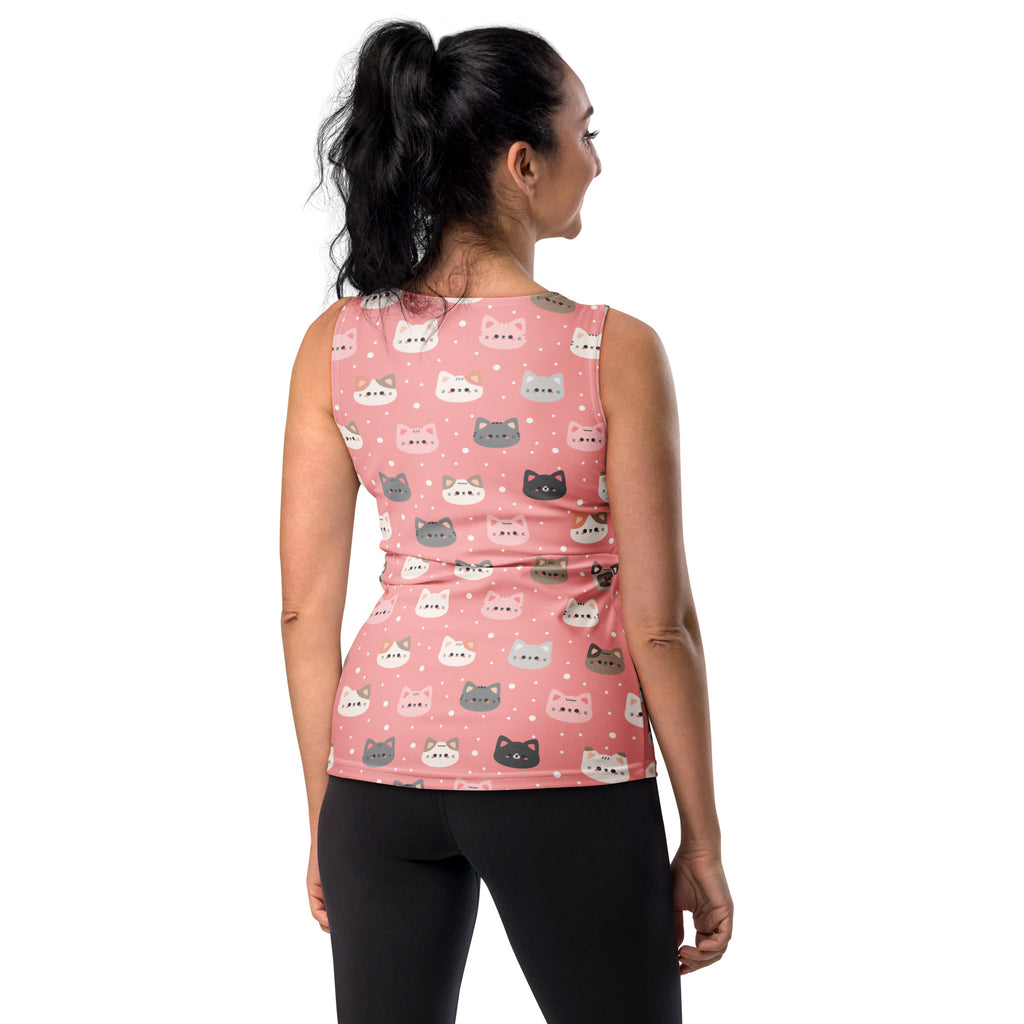 Women’s cute pink cat faces tank top with colorful cartoon cats quick drying buttery soft fabric upf 50+