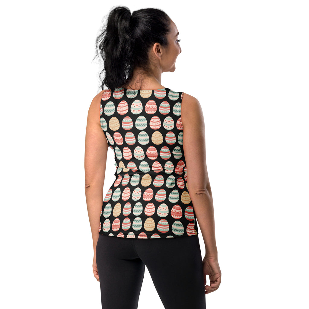 Women’s classic black sleeveless easter egg tank top with pastel pattern quick drying soft fabric upf 50 plus