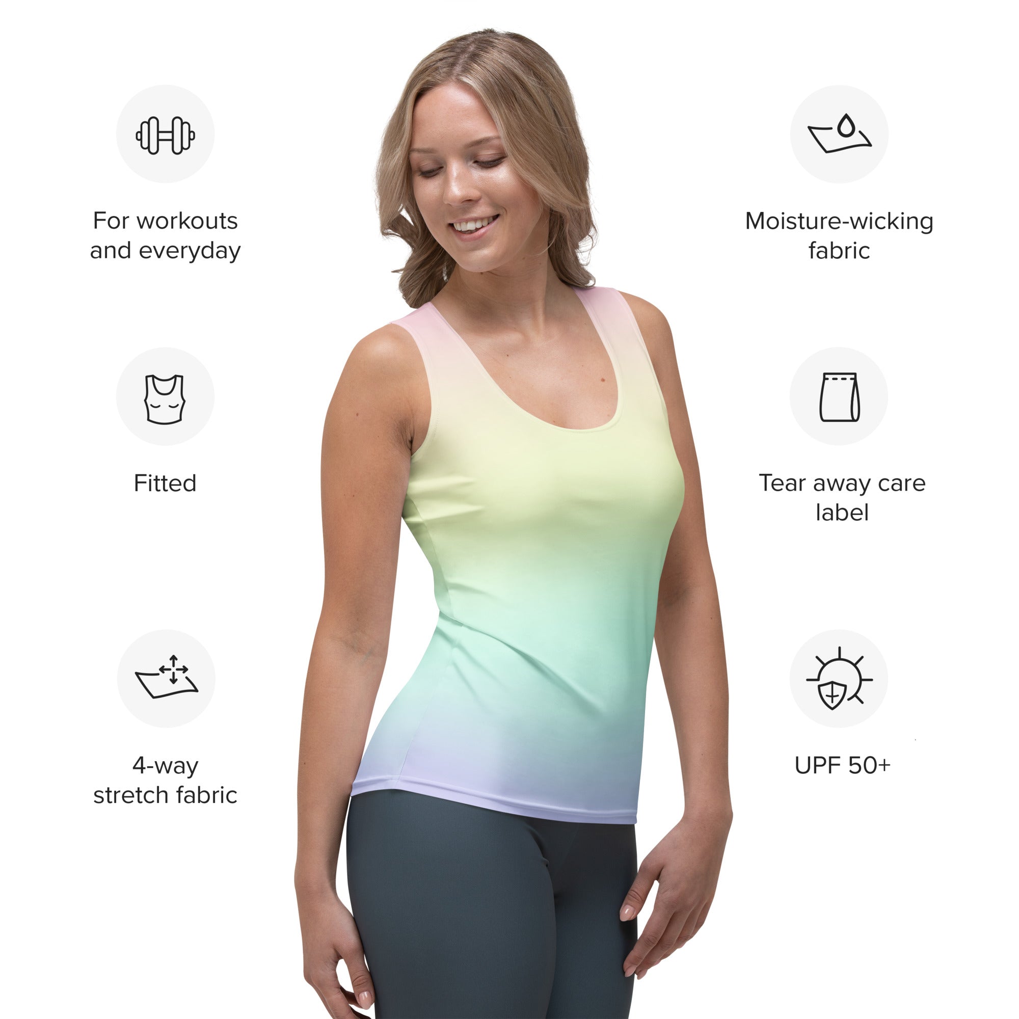 Women's Pastel Rainbow Tank Top - Quick Drying, Buttery Soft Fabric With UPF 50+