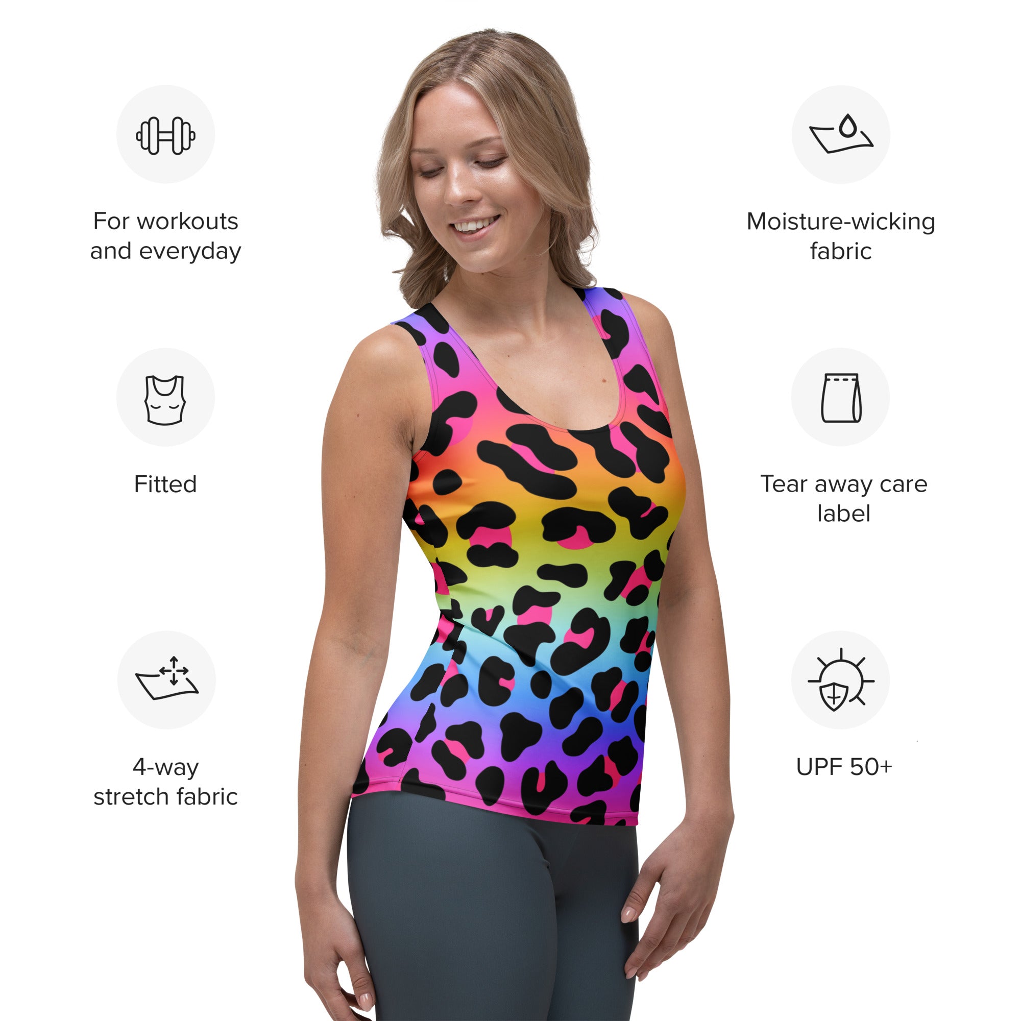 Women's Rainbow Leopard Tank Top - Quick Drying, Buttery Soft Fabric With UPF 50+