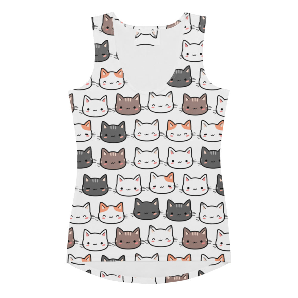 Women’s white sleeveless cat tank top with cartoon pattern quick drying buttery soft fabric upf 50 plus