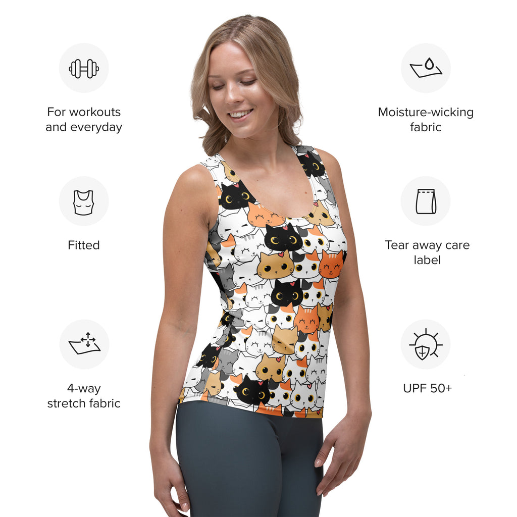 Women's Cat Face Tank Top - Quick Drying, Buttery Soft Fabric With UPF 50+