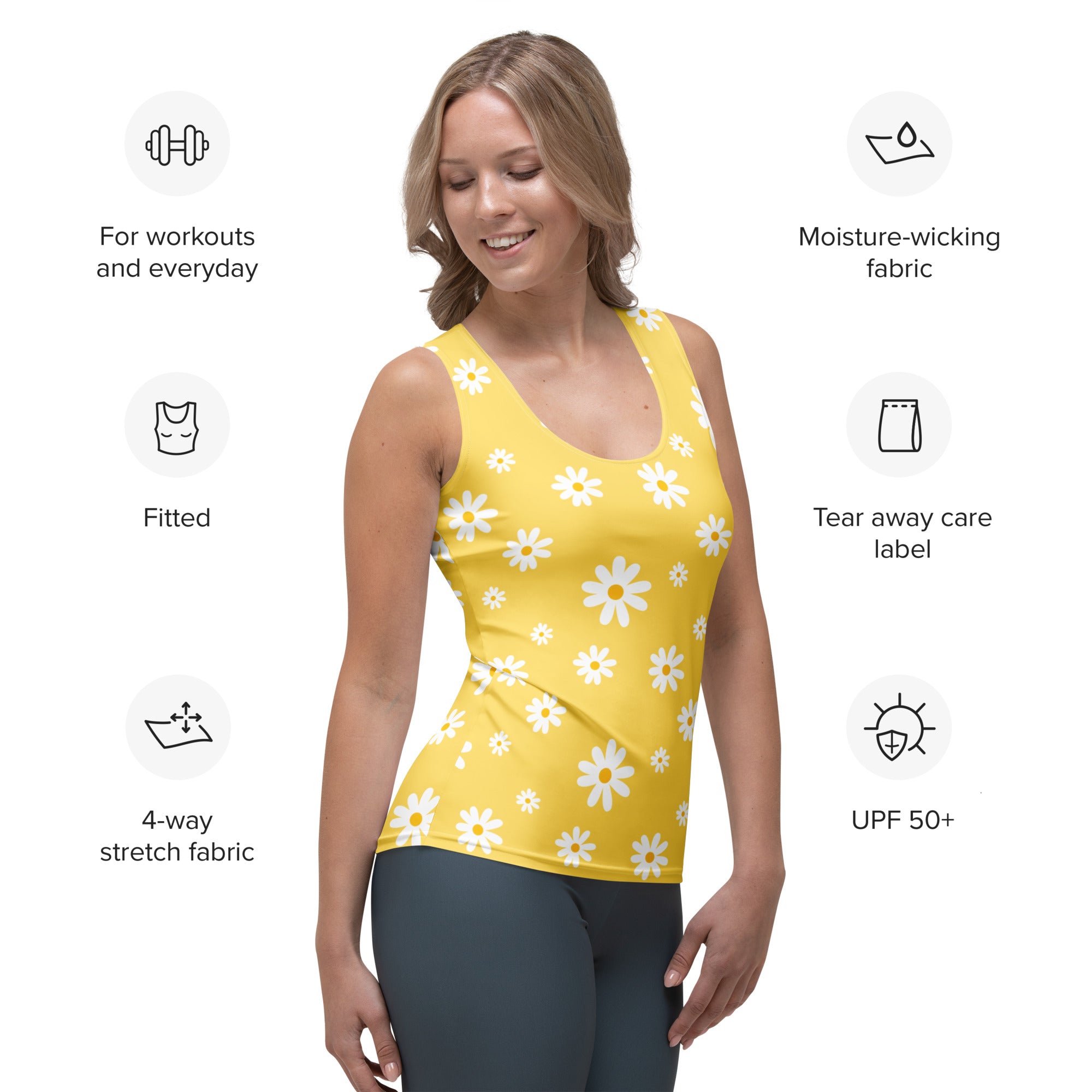 Women's Yellow Daisy Tank Top - Quick Drying, Buttery Soft Fabric With UPF 50+