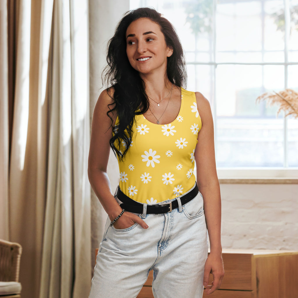 Women's Yellow Daisy Tank Top - Quick Drying, Buttery Soft Fabric With UPF 50+