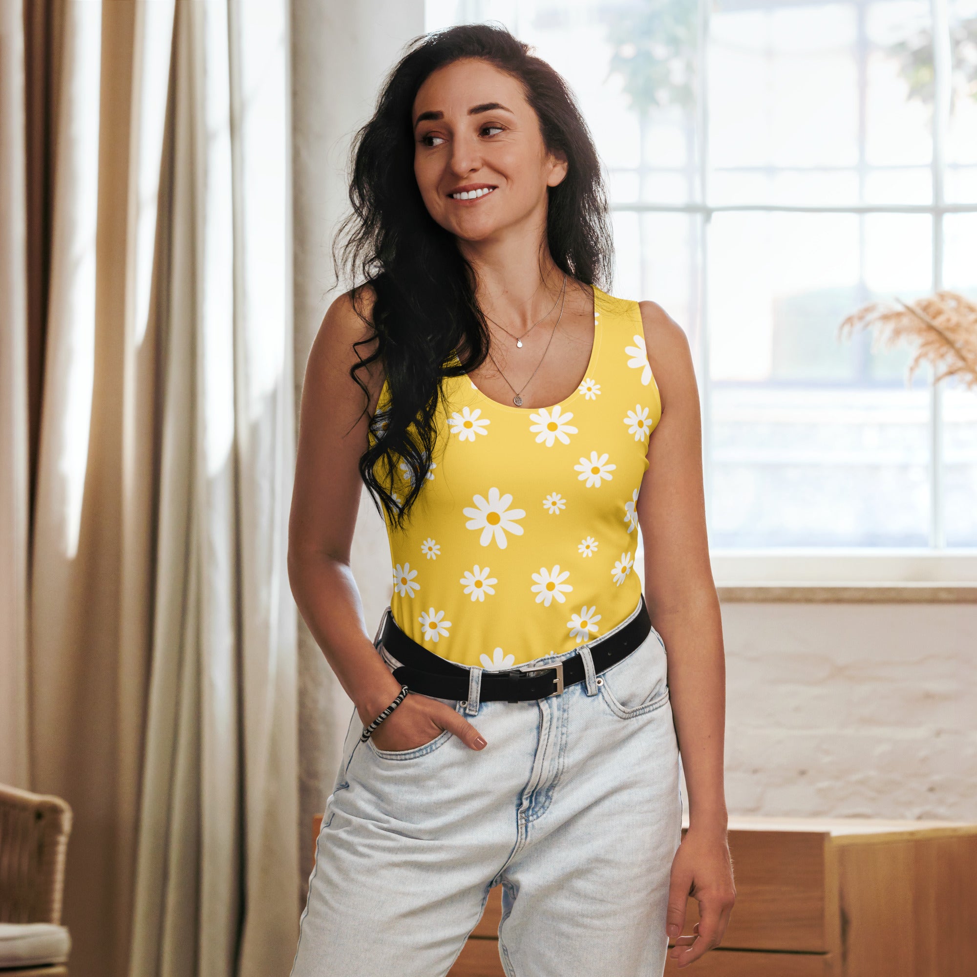 Women's Yellow Daisy Tank Top - Quick Drying, Buttery Soft Fabric With UPF 50+