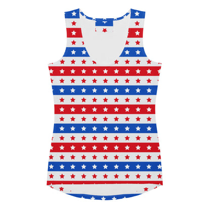 Women's Striped Red White & Blue Stars Tank Top - Quick Drying, Buttery Soft Fabric With UPF 50+