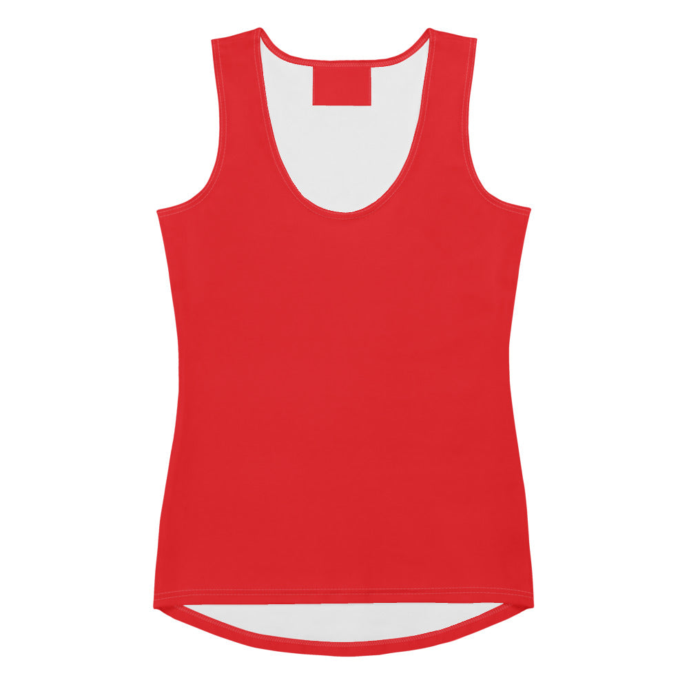 Women’s red tank top with white lining quick drying buttery soft fabric and upf 50 plus sun protection