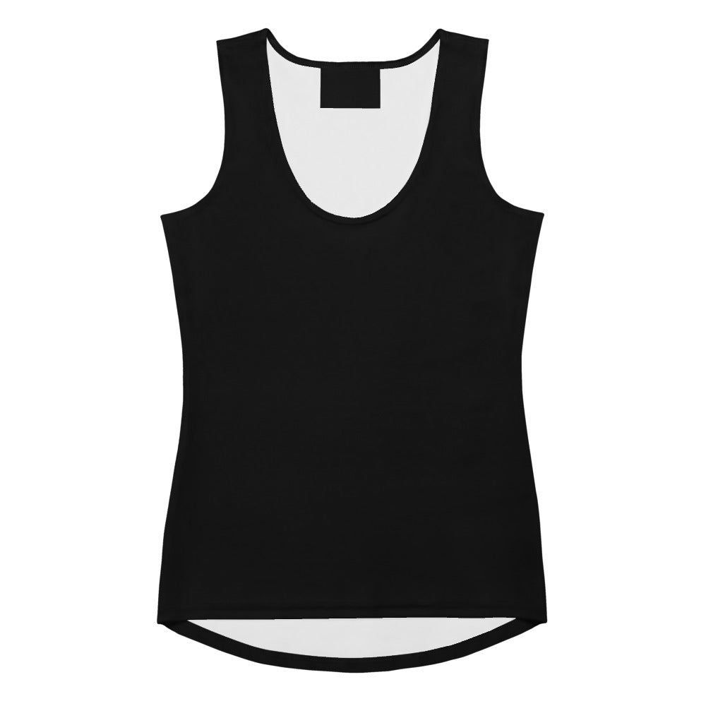 Women’s black tank top with scoop neckline curved hem quick drying buttery soft fabric UPF 50+ protection
