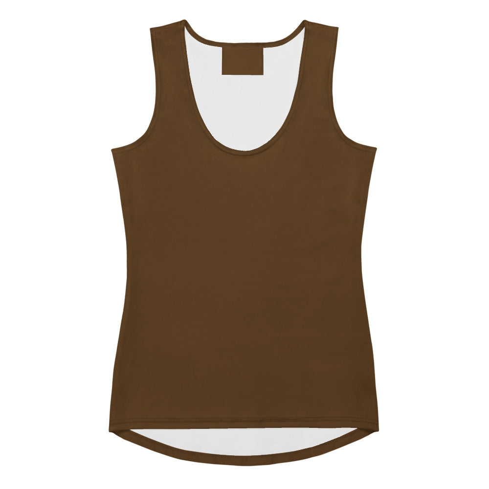 Women’s brown tank top with white lining made of quick drying buttery soft fabric with upf 50 plus protection