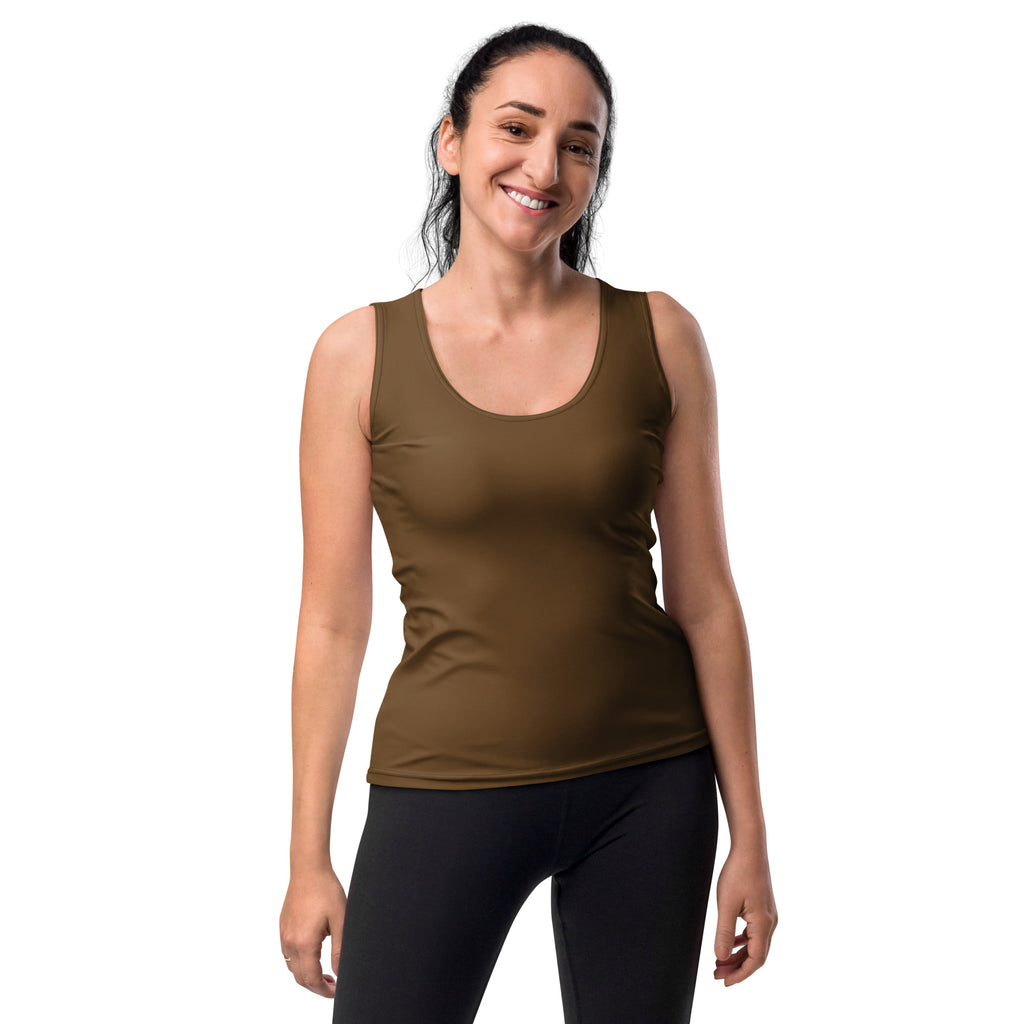 Olive green sleeveless tank top for women with quick drying buttery soft fabric and UPF 50 plus sun protection