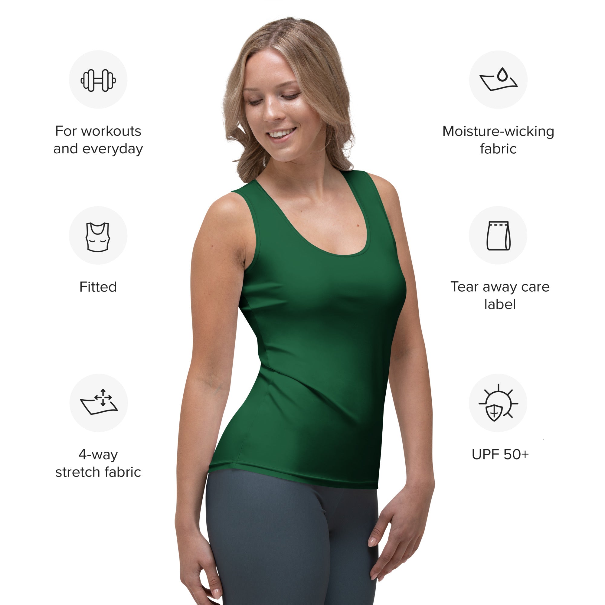Women's Dark Green Tank Top - Quick Drying, Buttery Soft Fabric With UPF 50+