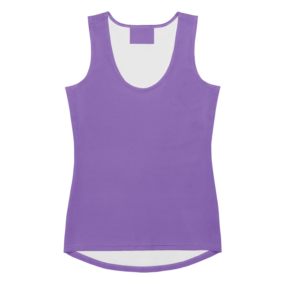 A solid lavender purple women’s tank top with scoop neckline and curved hem made from quick drying soft fabric with upf 50+