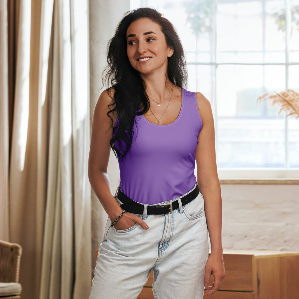 Women purple sleeveless tank top made of quick drying buttery soft fabric with UPF 50 plus for sun protection