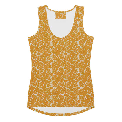 Women's Mustard Yellow Floral Tank Top - Quick Drying, Buttery Soft Fabric With UPF 50+
