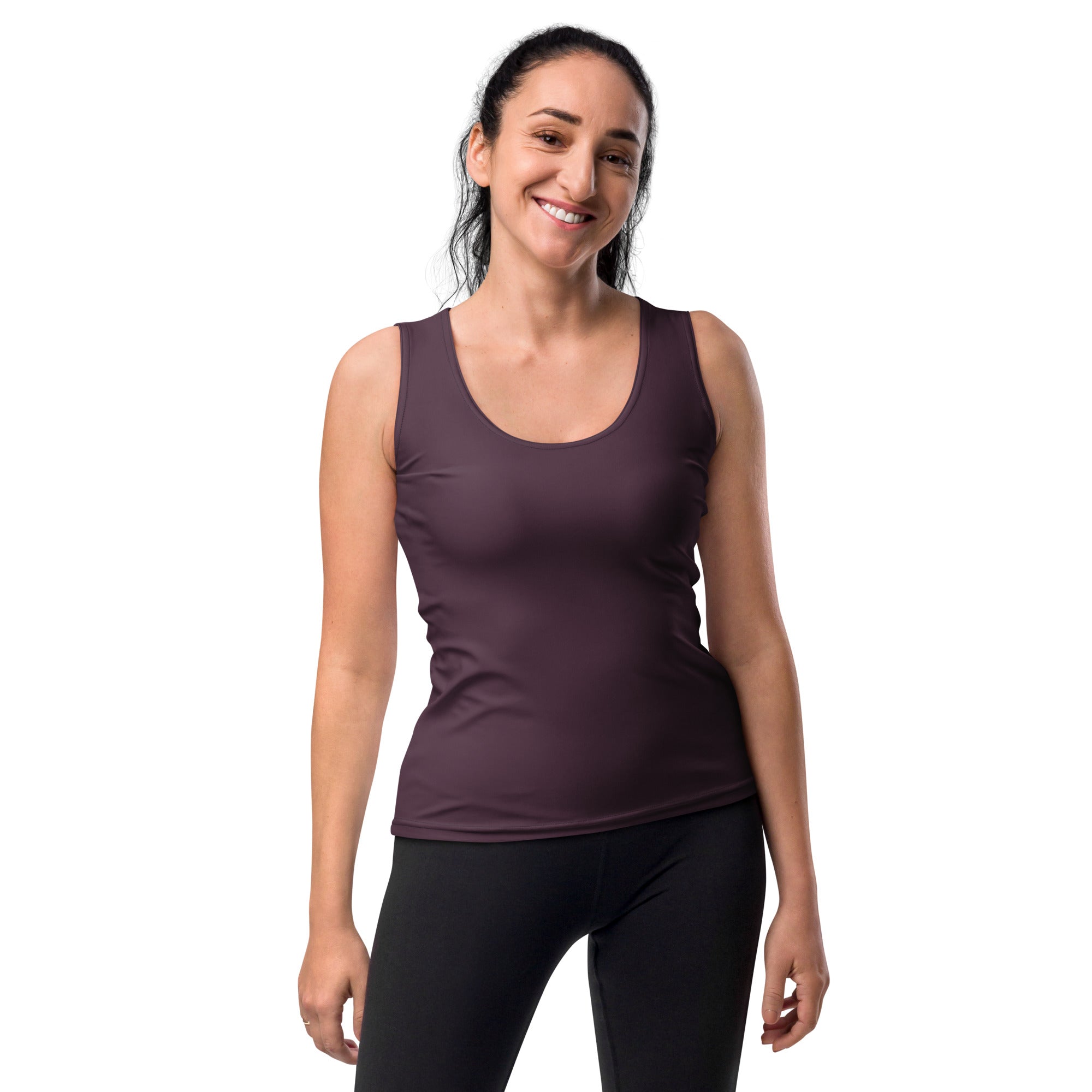 Women’s plum purple fitted sleeveless tank top made from quick drying buttery soft fabric with UPF 50+ protection