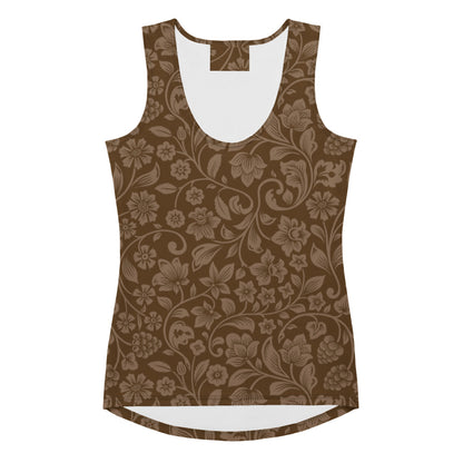 Women's Brown Floral Tank Top - Quick Drying, Buttery Soft Fabric With UPF 50+